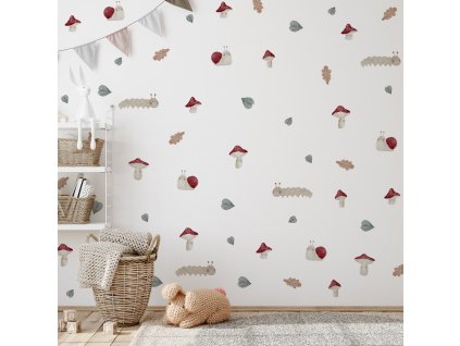 Kvetinové nálepky na stenu, nálepky na stenu s lesnými kvetmi, dekorácie na stenu, nálepky na stenu v boho štýle, nálepky na stenu s pastelovými kvetmi, botanické nálepky na stenu