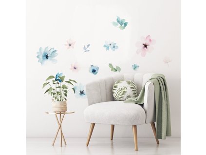 Kvetinové nálepky na stenu, nálepka na stenu lúka, dekorácie na stenu, nálepka na stenu v boho štýle, nálepky na stenu pastelové kvety, botanické nálepky na stenu
