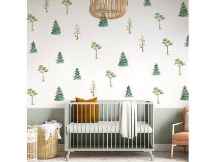 Květinové nálepky na zeď. Lesní stromy