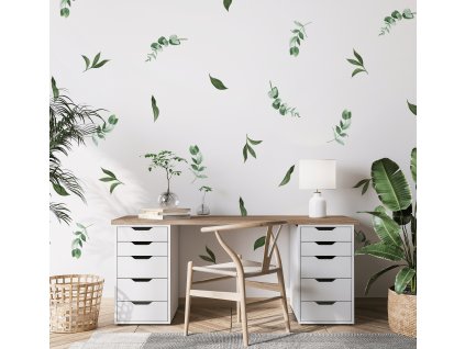 Květinové nálepky na zeď, zelené stěny na zdi, dekorace na zeď, nálepka ve stylu boho na zdi, květinové nálepky na zdi, botanické nálepky na zdi, eukalyptus