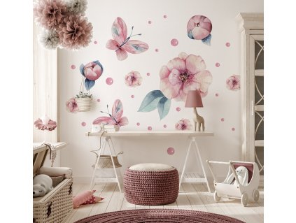 Obrovská sada nálepky na zeď. Flower Meadow Boho Style (2)