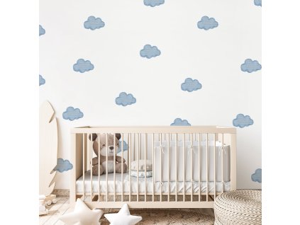 Nálepky na stenu s oblakmi. Modré akvarelové oblaky