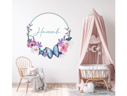 Personalizované meno nálepka na stenu. Personalizované kvetinové