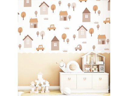 Nálepky na zdi krajiny. Domy a stromy (2)