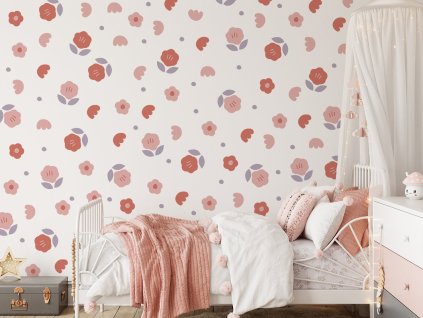 Květinové nálepky na zeď. Abstraktní květinové, pastelové květinové nálepky na zdi (3)