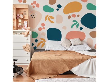 Obrovská sada nálepky na zeď, pastelové tvary barevné abstraktní nálepky na zdi, kůru a lepidlo, snadno se pohybují, odnímatelné, dekorace do dětského pokoje