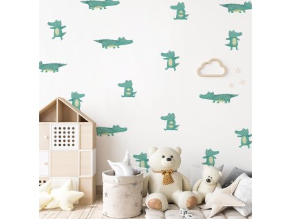 Krokodýlí nálepky na zdi. Roztomilé krokodýli