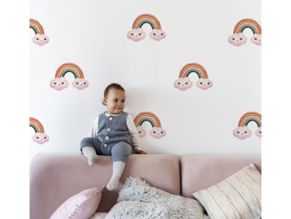 Boho nálepky na zdi. Duhové mraky se usmívají