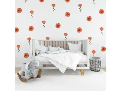 Květinové nálepky, nálepky na zeď, dekorace zdi, nálepka na stěnu boho, barevné květinové nálepky na zdi, botanické nálepky na zeď