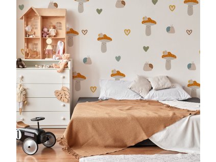 Obrovská sada samolepiek na stenu. Pastelové lesné huby