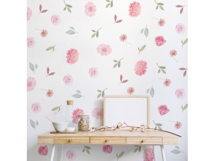 Kvetinové samolepky na stenu, nálepka na stenu lúky, dekorácie na stenu, nálepka na stenu v boho štýle, farebné kvetinové nálepky na stenu, botanické nálepky na stenu