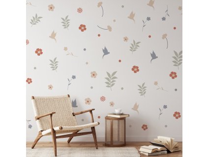 Kvetinové nálepky na stenu. Pastelové kvety (25)