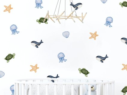 Nálepky na stenu Ocean Animals. Roztomilé Ocean Animals