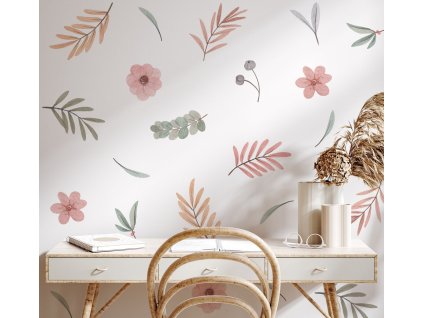 Kvetinové nálepky na stenu, nálepka na stenu lúka, dekorácie na stenu, nálepka na stenu v boho štýle, nálepky na stenu pastelové kvety, botanické nálepky na stenu