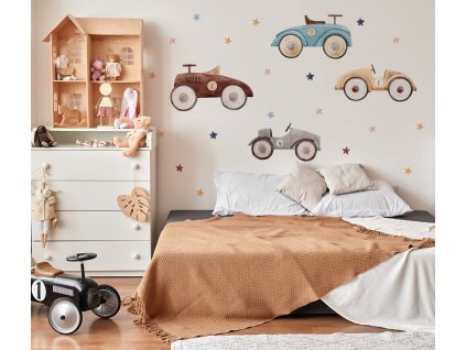 Obrovská sada nálepky na zeď. Auta a hvězdy barevné abstraktní