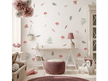 Kvetinové nálepky na stenu, nálepky na stenu s lesnými kvetmi, dekorácie na stenu, nálepky na stenu v boho štýle, nálepky na stenu s pastelovými kvetmi, botanické nálepky na stenu