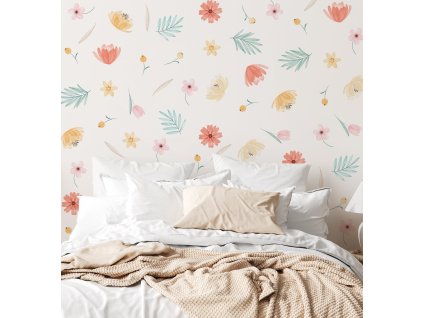 Kvetinové samolepky na stenu, nálepka na stenu lúky, dekorácie na stenu, nálepka na stenu v boho štýle, farebné kvetinové nálepky na stenu, botanické nálepky na stenu