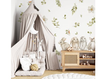 Obrovská sada nálepky na zdi. Králičí zajíček barevný abstrakt