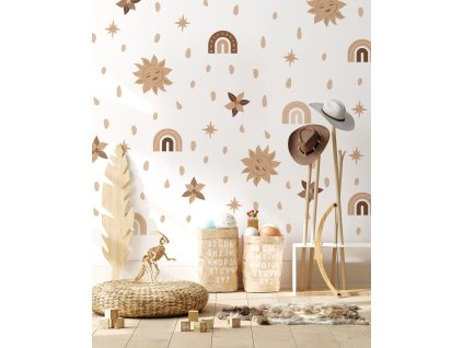 Boho Nálepky na stenu. Abstraktné slnko