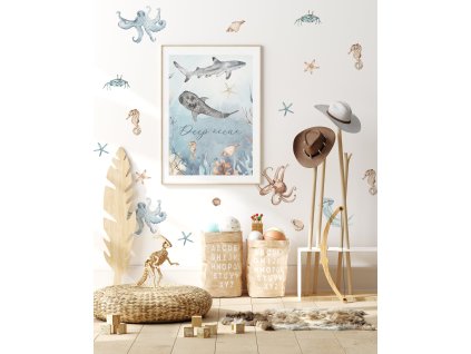 Nálepky na stenu Ocean Animals, Nálepky na stenu Ocean Animals, Nálepky na stenu do detskej izby, Nálepky na stenu do detskej izby, Roztomilé nálepky na stenu Ocean Animals
