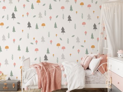 Kvetinové samolepky na stenu. Lesné stromy
