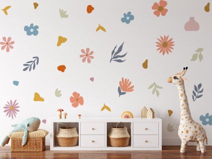Kvetinové nálepky na stenu, nálepky na stenu Forest Floral, dekorácie na stenu, nálepky na stenu Boho štýl, farebné kvetinové nálepky na stenu, botanické nálepky na stenu