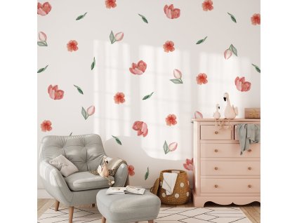 Kvetinové samolepky na stenu. Farebné kvetinové (12)