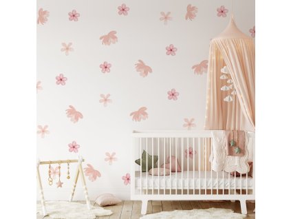Kvetinové nálepky na stenu, nálepka na stenu lúka, dekorácie na stenu, nálepka na stenu v boho štýle, nálepky na stenu pastelové kvety, botanické nálepky na stenu
