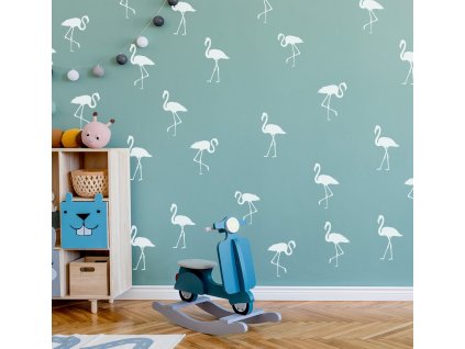 Nálepky na stenu plameniakov. Biele plameniakov