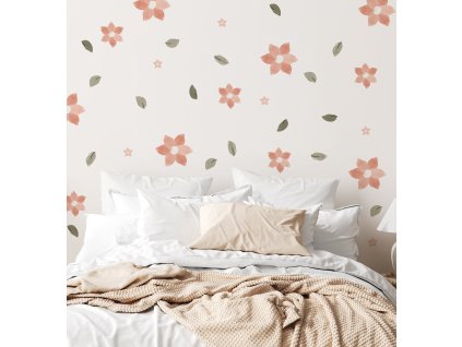 Květinové nálepky, nálepky na stěny s lesními květinami, dekoracemi na zeď, nálepky na stěny ve stylu Boho, nálepky na stěny s pastelovými květy, botanické nálepky na zeď