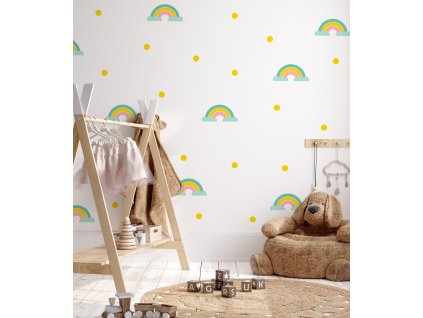 Nálepka na stenu dúha. Farebné dúhy a bodky
