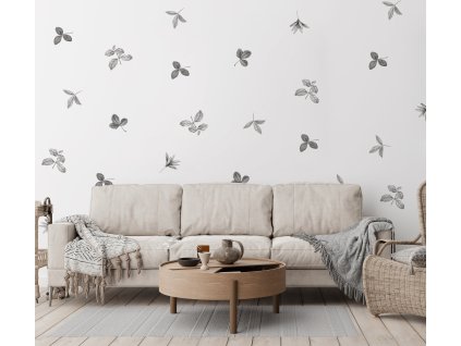 Květinová samolepka na zdi. Černobílý květ