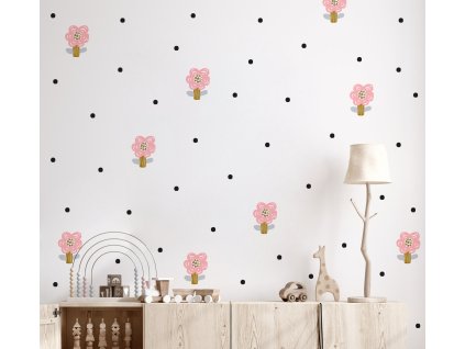 Květinové nálepky na zeď. Abstraktní květinové, barevné květinové nálepky na zdi