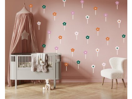 Květinové nálepky na zeď. Abstraktní květinové, barevné květinové nálepky na zdi (3)