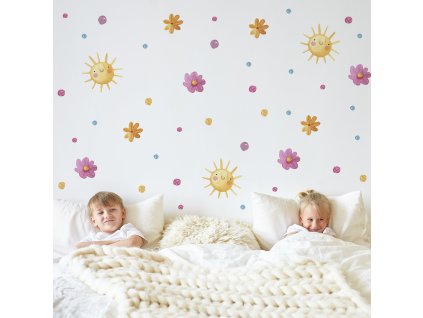 Suns Nálepky na stenu, Boho Syle Nálepky na stenu, Nástenná dekorácia, Slnká, Kvety, Kvapky, Zábavné nálepky na stenu, Abstraktné nálepky Suns