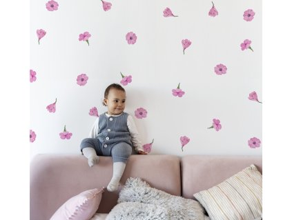 Kvetinové nálepky na stenu, nálepka na stenu lúka, dekorácie na stenu, nálepka na stenu v boho štýle, nálepky na stenu pastelové kvety, botanické nálepky na stenu