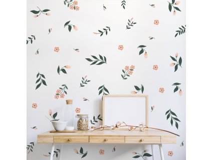 Kvetinové nálepky na stenu, nálepka na stenu lúka, dekorácie na stenu, nálepka na stenu v boho štýle, nálepky na stenu Corolful flower, botanické nálepky na stenu