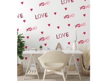 Srdcia Nálepky na stenu, Xoxo Nálepka na stenu, Krásne srdcia Nálepka na stenu, Pastelové srdcia Nálepky na stenu, Farebné nálepky, Roztomilé nálepky