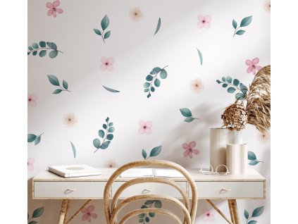 Kvetinové nálepky na stenu, nálepka na stenu lúka, dekorácie na stenu, nálepka na stenu v boho štýle, nálepky na stenu pastelové kvety, botanické nálepky na stenu
