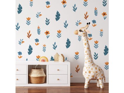 Kvetinové samolepky na stenu. Farebné kvetinové (19)