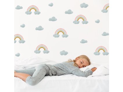 Boho nálepky na zdi. Abstraktní duha, mraky