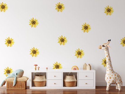 Kvetinové nálepky na stenu, nálepka na stenu slnečnica, dekorácie na stenu, nálepka na stenu v boho štýle, nálepky na stenu pastelové kvety, botanické nálepky na stenu