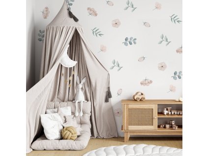 Kvetinové nálepky na stenu, nálepka na stenu lúka, dekorácie na stenu, nálepka na stenu v boho štýle, nálepky na stenu pastelové kvety, botanické nálepky na stenu