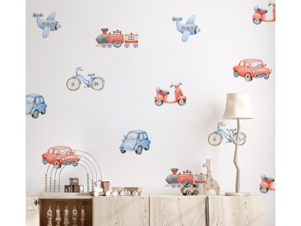 Vlaky nálepky na zeď, nálepky na stěny, nálepky na stěny dětského pokoje, nálepky na stěny, letadlo, auto, kolo, motocykl, peal & stick