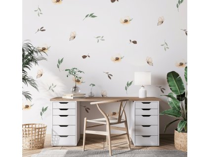 Kvetinové nálepky na stenu. Zelené listy (4)