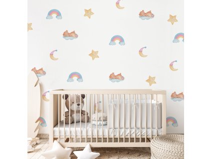 Dúhová nálepka na stenu. Dúhová s hviezdou mesiaca