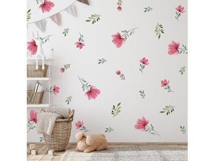 Kvetinové nálepky na stenu, nálepka na stenu lúka, dekorácie na stenu, nálepka na stenu v boho štýle, nálepky na stenu pastelové kvety, botanické nálepky na stenu