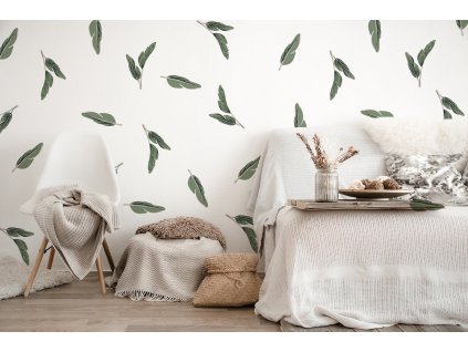 Nálepky na nástěnné nálepky Boho, nálepky boho syl na zdi, dekorace na zeď, abstraktní listy nálepky na zdi, boho listy nálepky na zdi, botanické samolepky