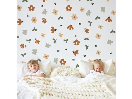 Květinové nálepky na zeď. Abstraktní květinové, pastelové květinové nálepky na zdi (8)