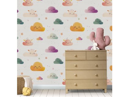 Obláčiky – nálepка na stenu – Peel & Stick dekorácia (Material Textil)